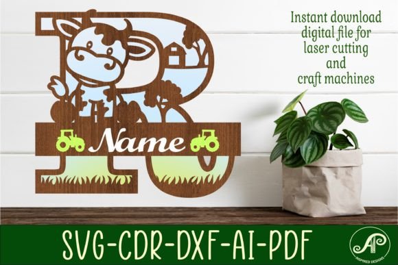 Cow Capital Monogram Letter R SVG Cut Guide