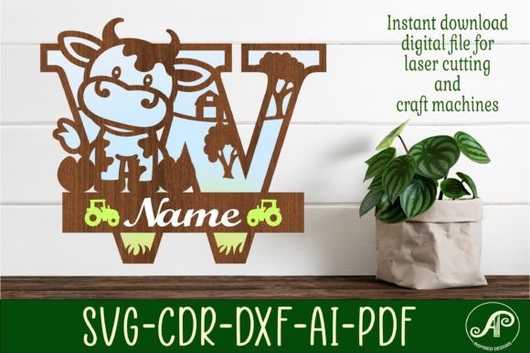 Cow Capital Monogram Letter W SVG Cut Guide
