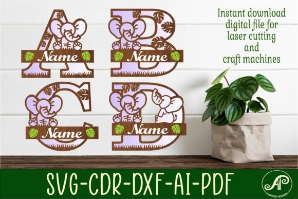 Elephant Monogram Letter Bundle SVG File: Streamlining Modern Laser Craft Workflows
